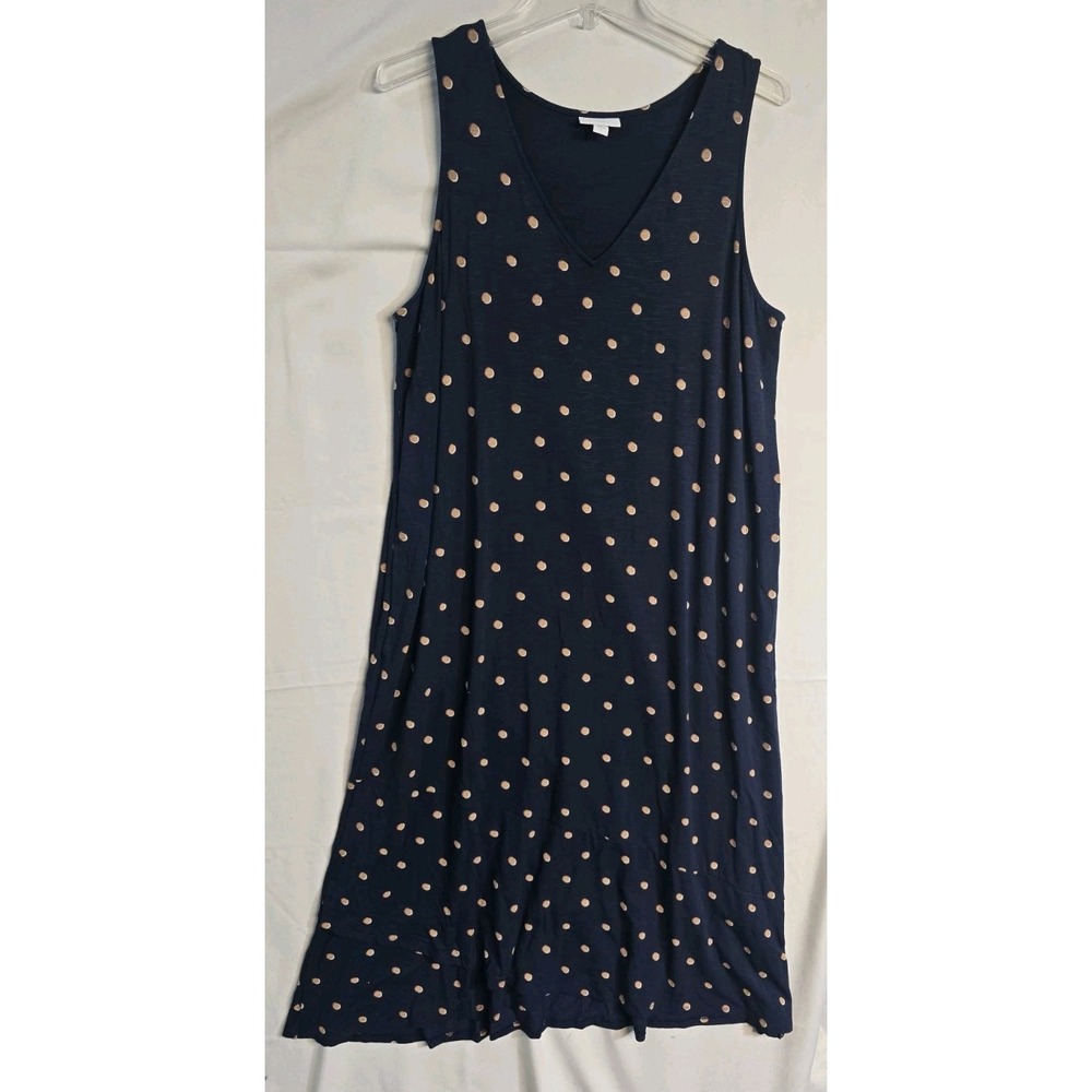 J. Jill Midi Dress Navy Blue Dot Large Sleeveless Vneck
